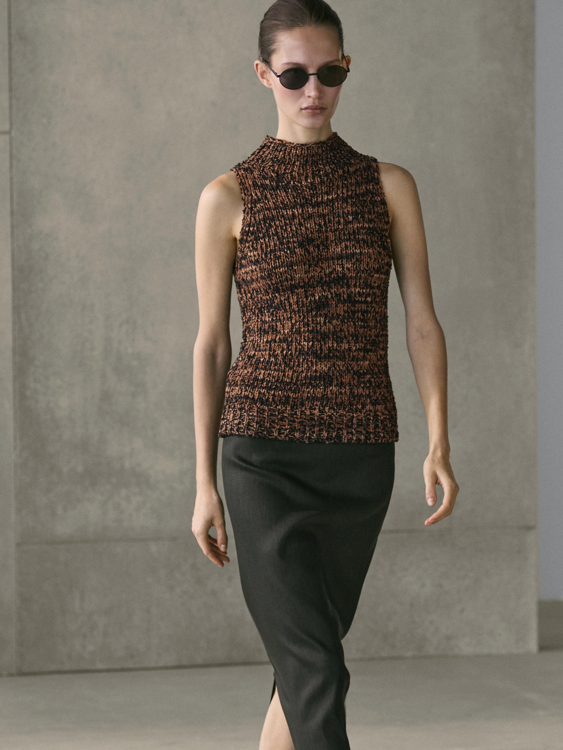 Flecked knit halter top